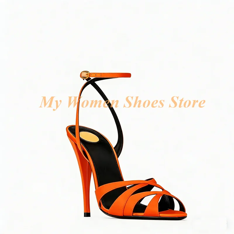 Crossfit Outfit - Cross-strap open-toe sandalen met enkelriempje, stilettohak,